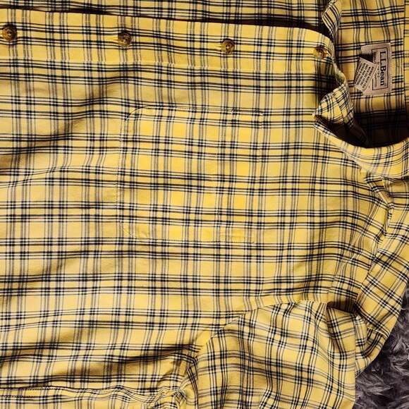 L.L. Bean Button Up Shirt Mens Large Yellow Check Traditional Fit - Picture 5 of 8